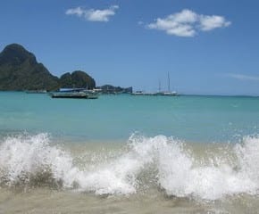 Waves crashing against the Bacuit Bay El Nido Palawan