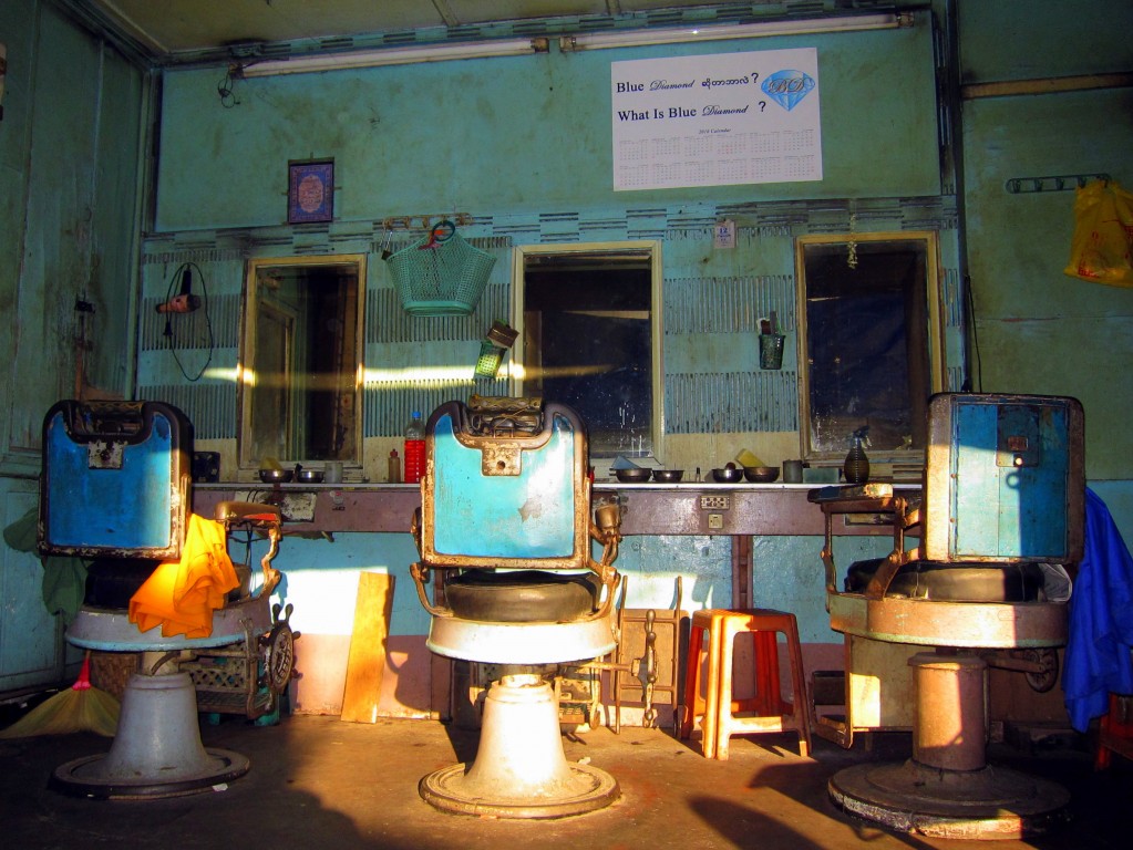 Streetside barbershop Yangon