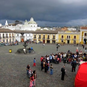 Plaza San Francisco and the incoming storm in Quito