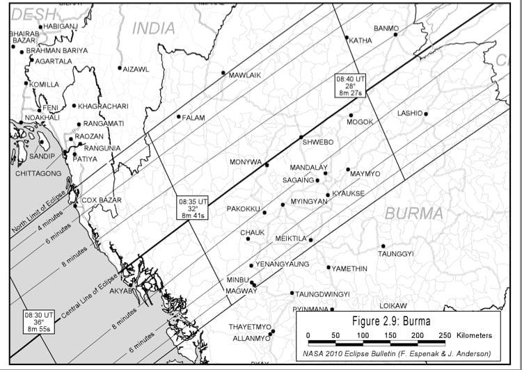 Map of the Jan 15 Eclipse over Burma Map of the Jan 15 Eclipse over Burma