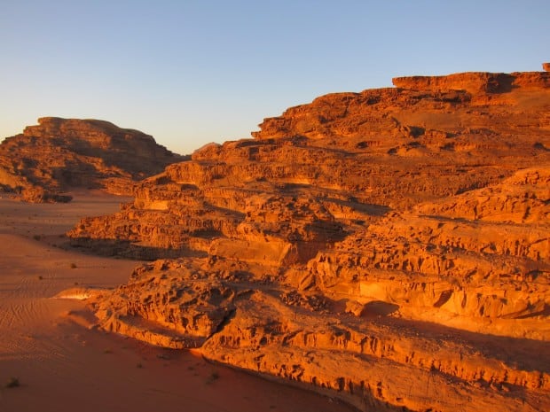 Golden cliffs at Wadi Rum, Jordan