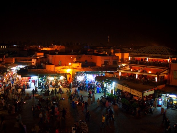 Djemaa el-Fnaa at night in Marrakesh from Cafe de France