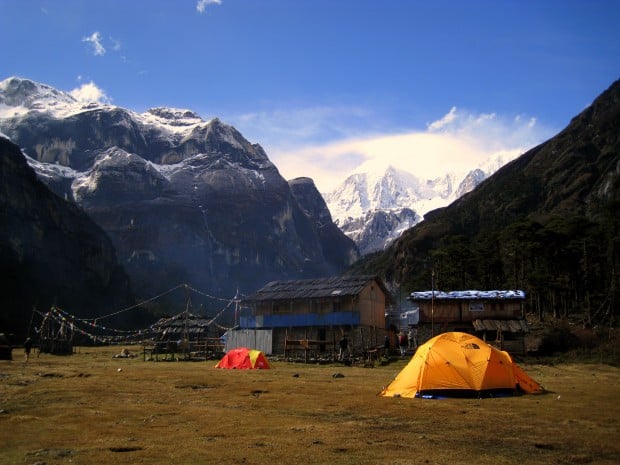 Camp at Yangri Kharka, Nepal at 3600 metres, during the Makalu trek