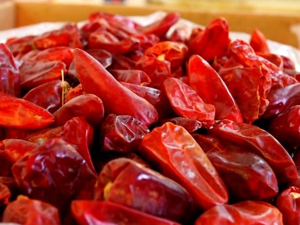 Dried chilli in the spice souqs of Meknes, Morocco