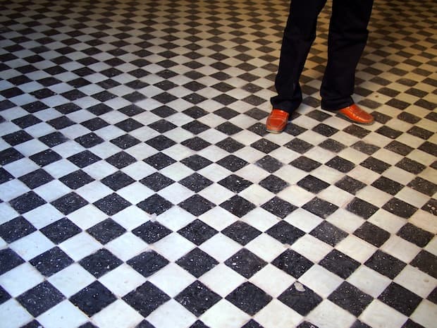 Tiled floor in Fez' oldest madrassa, Morocco