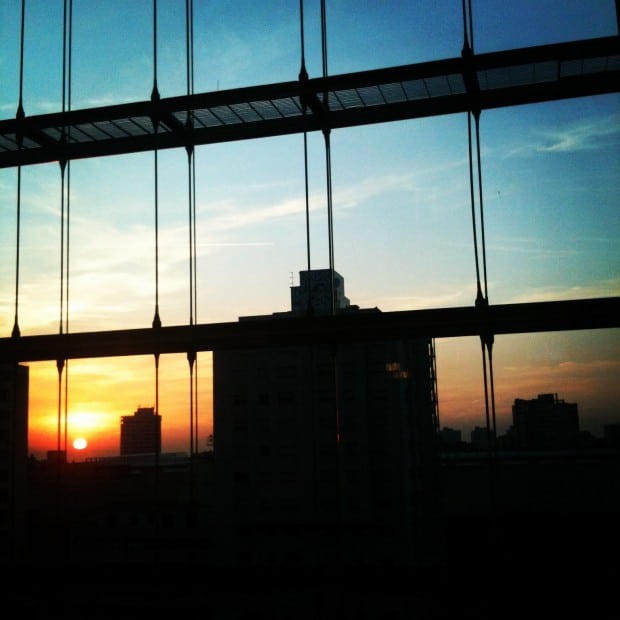 A Porto sunset from the Sheraton's elevators.