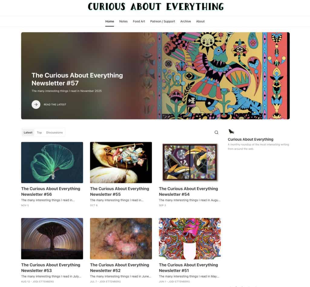 curious about everything, a curation newsletter by Jodi Ettenberg