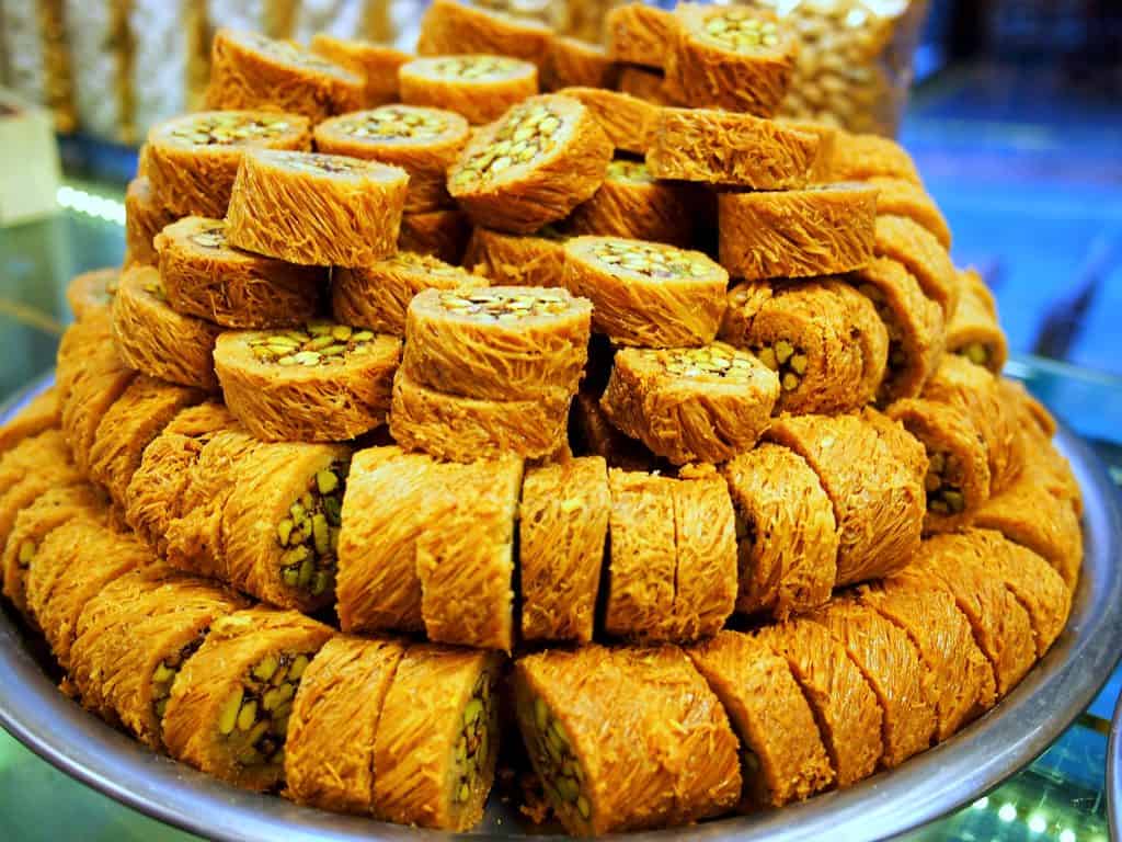 Lots of sweet treats are off limits for celiac, like the pistachio sarma kadayıf in this photo BUT there is gluten free baklava available!