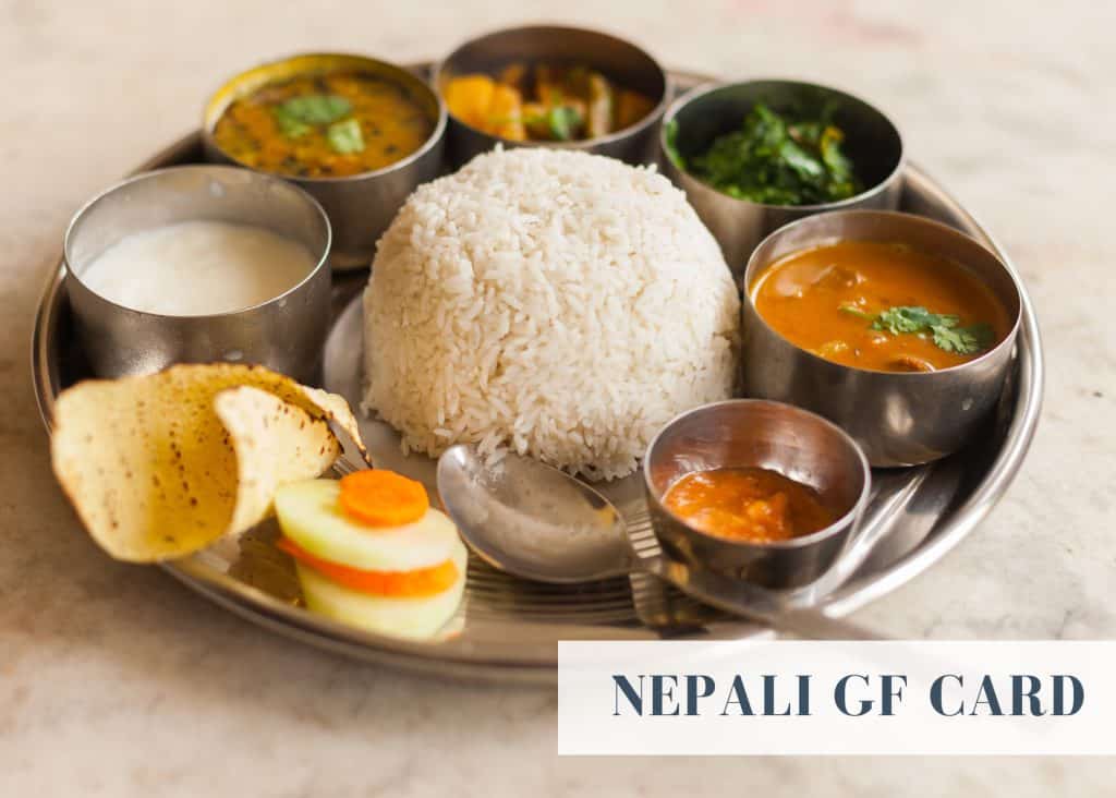 gluten free restaurant card for travels to Nepal - trekking or Kathmandu