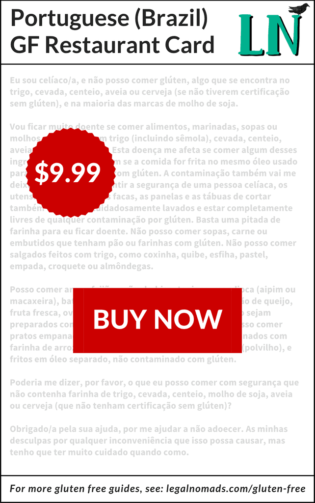 gluten free restaurant card - brazil (portuguese)